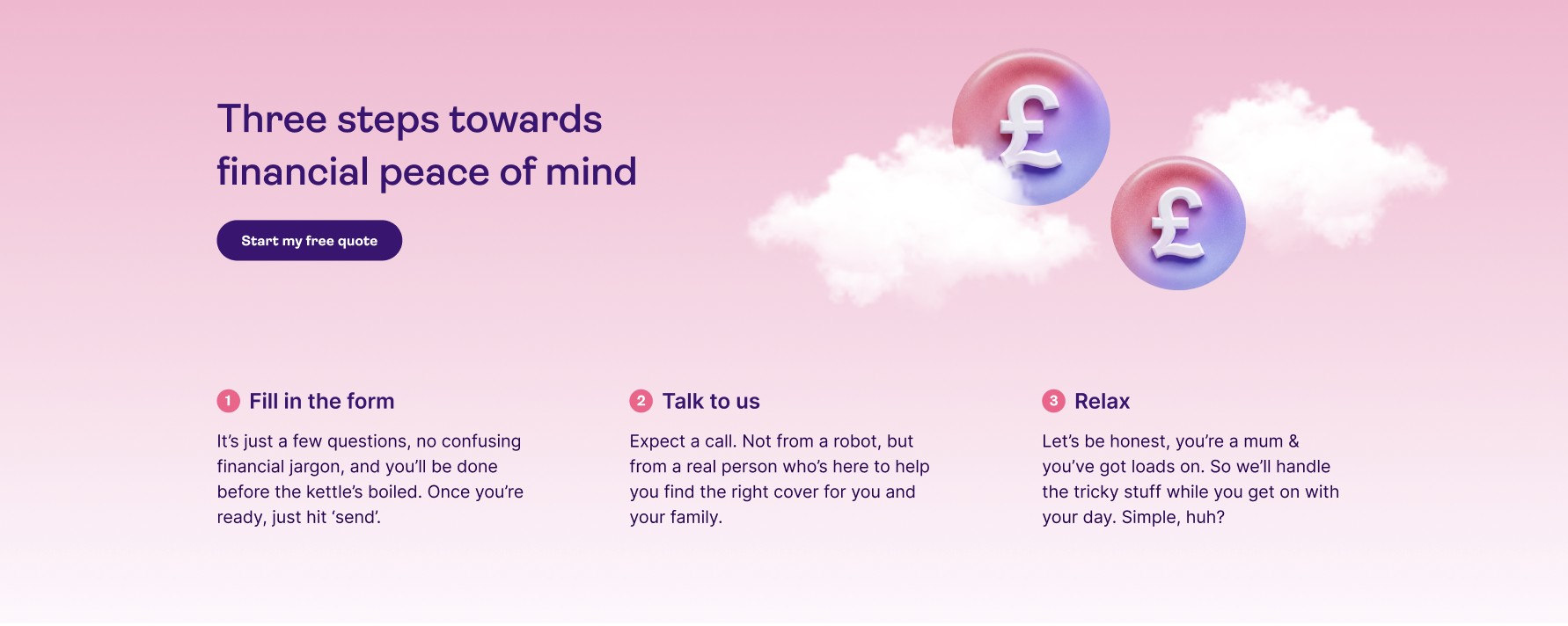Polly website — Three steps towards financial peace of mind